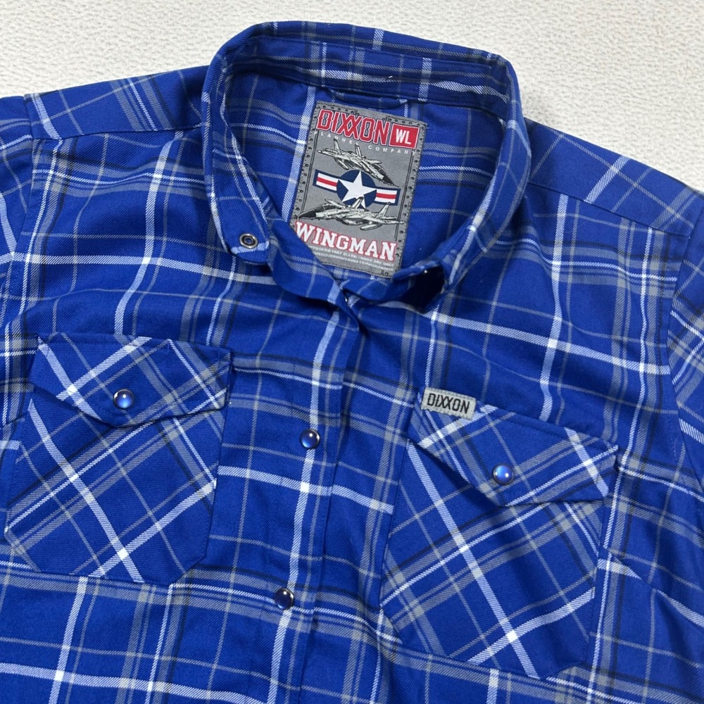 Dixxon Flannel Wingman Shirt Womens Large Blue Plaid D-Tech Button Down